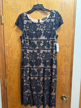 Jessica Howard Black Lace Midi Dress with Nude Lining